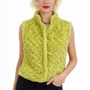real Rabbit Fur Vest Lime Green Textured knit fur Jacket